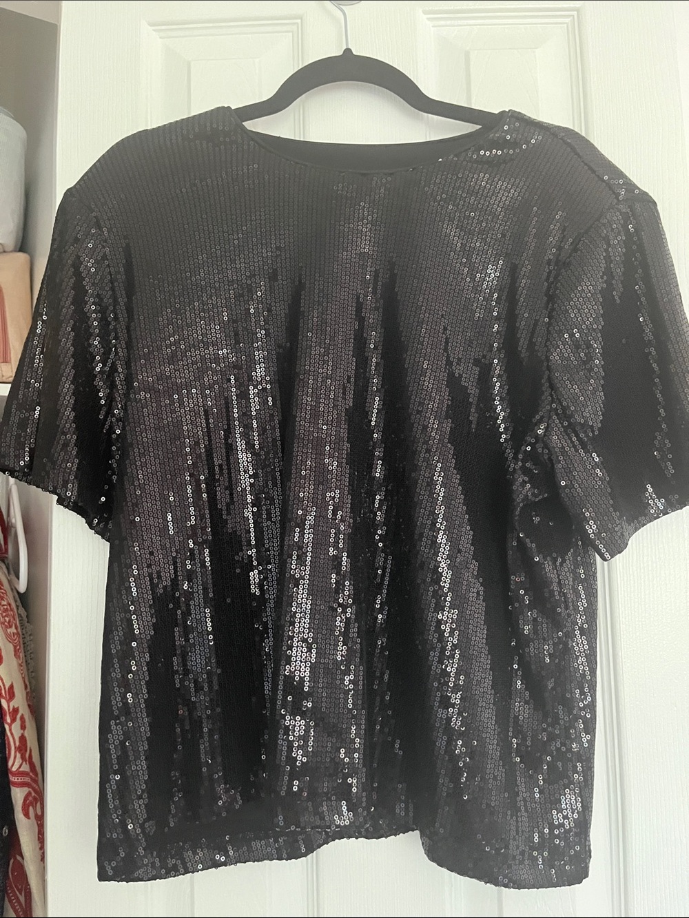 Dynamite Black Sequin Short Sleeve Women's Top